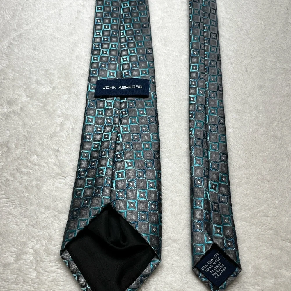 John Ashford Geometric Tie Gray Blue
